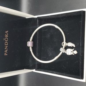 Pandora Bracelet with Angel wings and Pink clasp charm